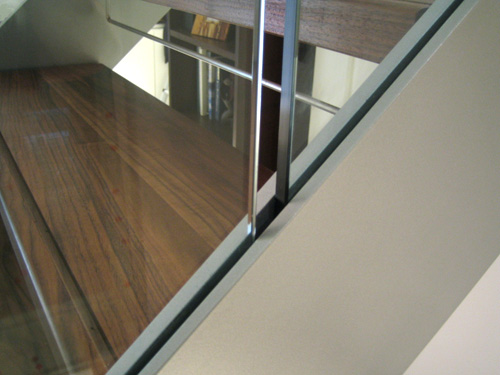 Glass walnut and aluminium staircase